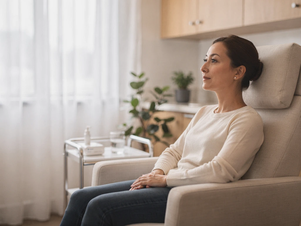 Patient seated in a comfortable chair during Spravato treatment at Myndful Wellness